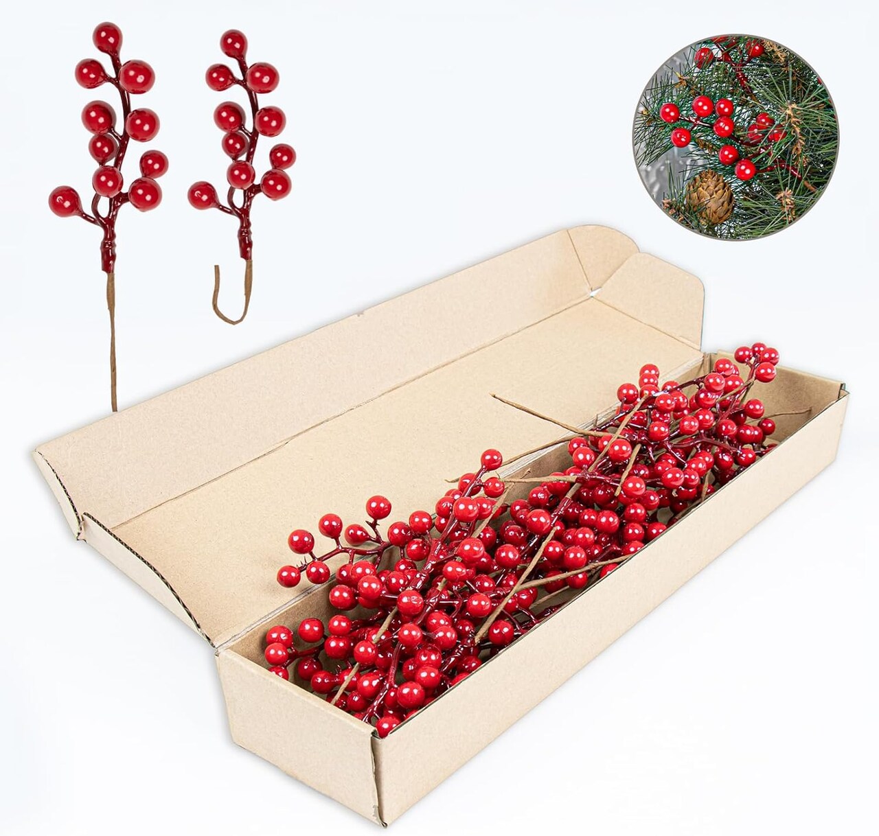 32 Pack Artificial Red Berry Stems 6.5 Inch Christmas Berry Picks with Holly Berries for Xmas Winter Holiday